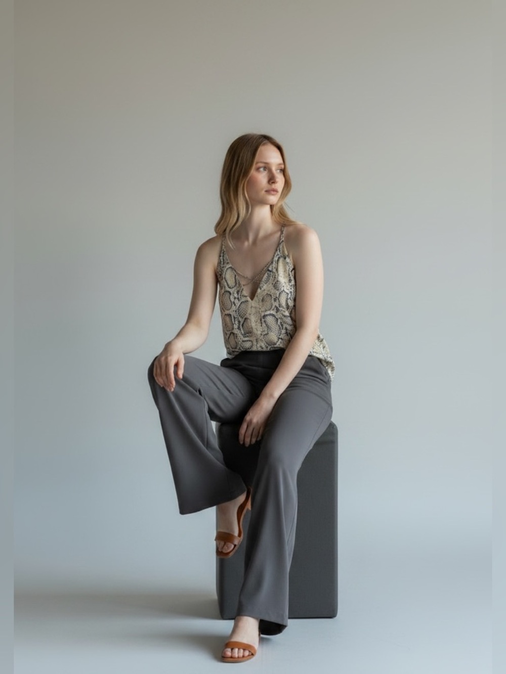 DAVI & DANI Snake Print Crisscross V-Neck Camisole - Picture 9 of 9